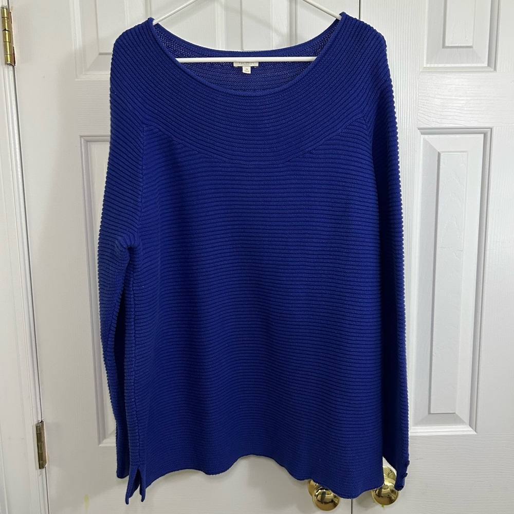 Talbots Royal Blue Ribbed Scoop Neck Cotton Long Sleeve Sweater Size 1X